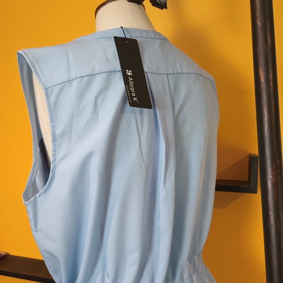 Allegra K Sleeveless Blue V-Neck Button Down Shift Dress New With Tags Size L - Picture 10 of 16